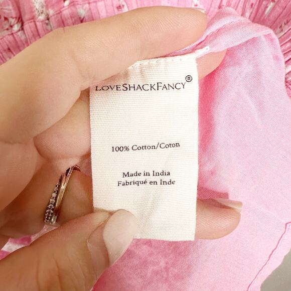 LoveShackFancy Bonita Mini Dress Ruffles Lace V-Neck Short Sleeve Pink Size M - Picture 7 of 8